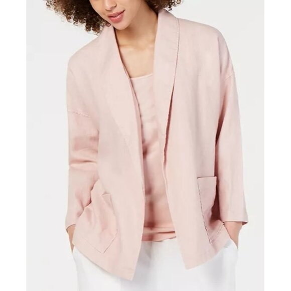 Eileen Fisher Organic Linen Open-Front Blazer in Pink Size S - Picture 2 of 12